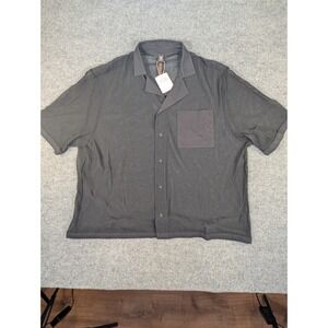 Savage X Fenty Mens Mesh Button Down Shirt Black Short Sleeve XXL NWT #2311